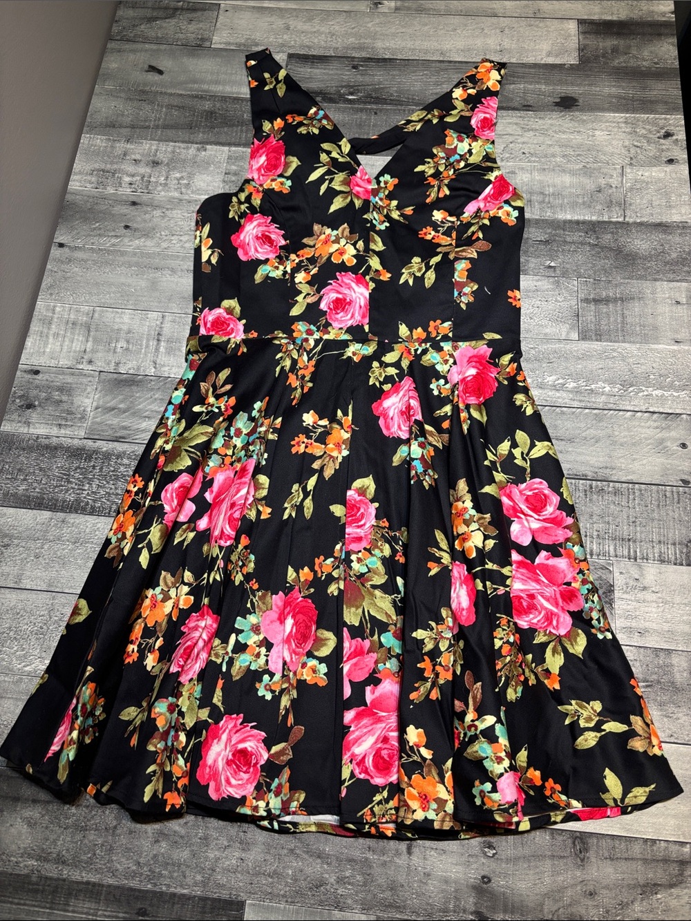 Eva Rose- Black Floral Dress with Tie Back